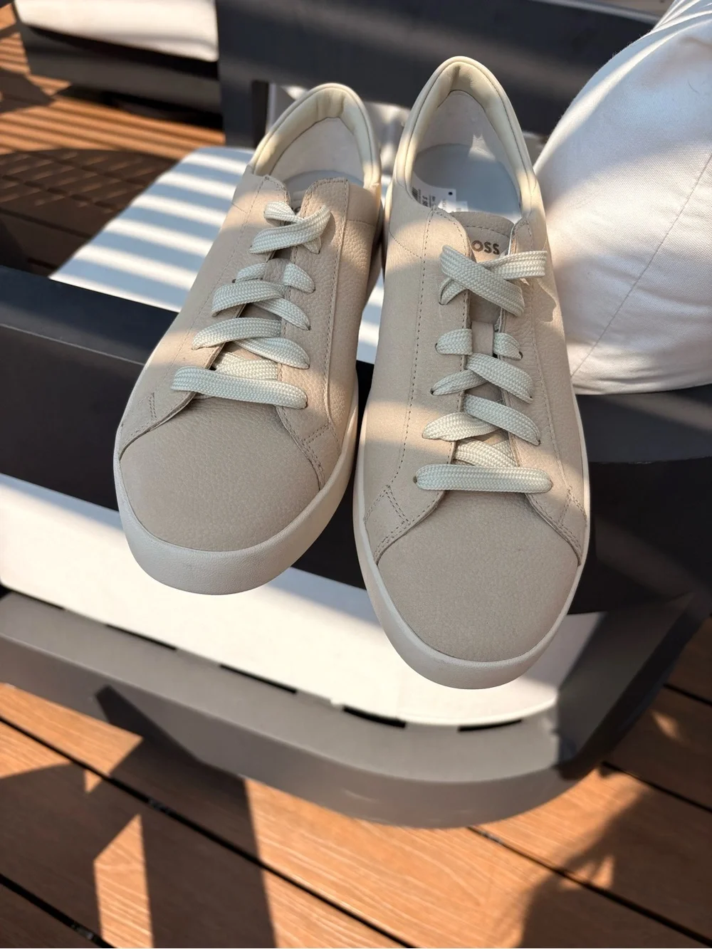 BOSS Men's Beige Leather Low-Top Sneakers